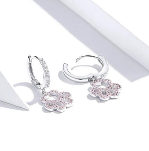 Pink CZ Paw Sterling Silver Earrings-Furbaby Friends Gifts
