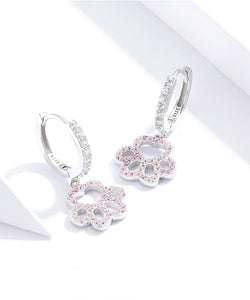 Pink CZ Paw Sterling Silver Earrings-Furbaby Friends Gifts