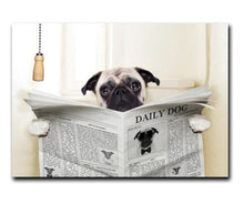 Charger l&#39;image dans la galerie, &#39;Pug in the Loo&#39; Cloakroom Oil Print-Furbaby Friends Gifts