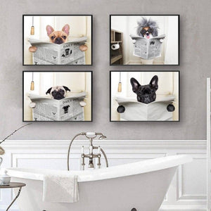 'Pug in the Loo' Cloakroom Oil Print-Furbaby Friends Gifts