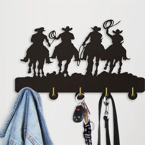 'Roping Cowboys' Wooden Coat Rack-Furbaby Friends Gifts