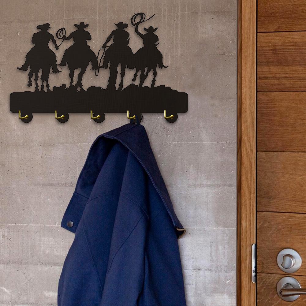 'Roping Cowboys' Wooden Coat Rack-Furbaby Friends Gifts