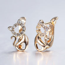 Cargar imagen en el visor de la galería, Rose Gold &amp; Cubic Zirconia Cat Earrings-Furbaby Friends Gifts