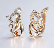 Rose Gold & Cubic Zirconia Cat Earrings-Furbaby Friends Gifts
