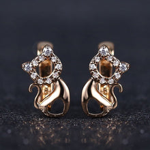 Charger l&#39;image dans la galerie, Rose Gold &amp; Cubic Zirconia Cat Earrings-Furbaby Friends Gifts
