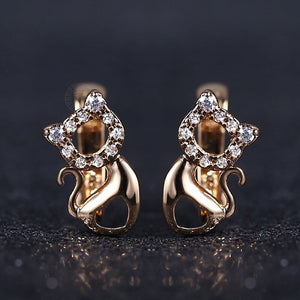 Rose Gold & Cubic Zirconia Cat Earrings-Furbaby Friends Gifts