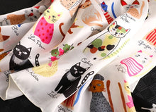 Laden Sie das Bild in den Galerie-Viewer, Silky Satin Cat Print Scarves-Furbaby Friends Gifts