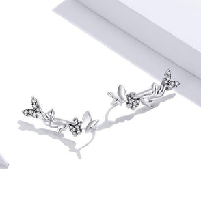 Silver Cat & Butterflies Earrings-Furbaby Friends Gifts