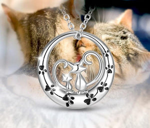 Silver Cat & Kitten Pendant Necklace-Furbaby Friends Gifts