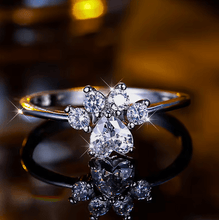 Load image into Gallery viewer, Silver &amp; Crystal Paw Shaped Rings-Furbaby Friends Gifts