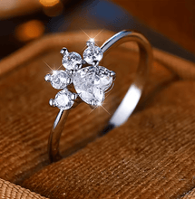 Load image into Gallery viewer, Silver &amp; Crystal Paw Shaped Rings-Furbaby Friends Gifts