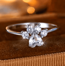 Load image into Gallery viewer, Silver &amp; Crystal Paw Shaped Rings-Furbaby Friends Gifts