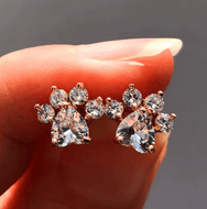 Silver & Cubic Zirconia Crystal Paw Stud Earrings-Furbaby Friends Gifts