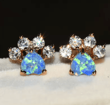 Carregar imagem no visualizador da galeria, Silver &amp; Cubic Zirconia Crystal Paw Stud Earrings-Furbaby Friends Gifts