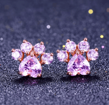Carregar imagem no visualizador da galeria, Silver &amp; Cubic Zirconia Crystal Paw Stud Earrings-Furbaby Friends Gifts