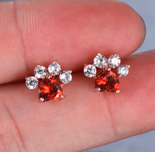 Carregar imagem no visualizador da galeria, Silver &amp; Cubic Zirconia Crystal Paw Stud Earrings-Furbaby Friends Gifts