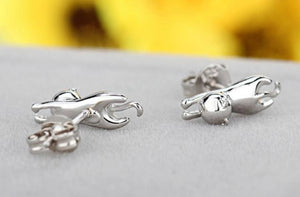 Silver 'Playing Cats' Earrings-Furbaby Friends Gifts