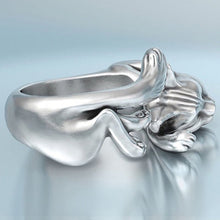 Load image into Gallery viewer, Sleepy Kitty Platinum Plated Silver Ring-Furbaby Friends Gifts