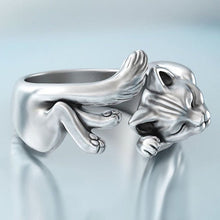 Cargar imagen en el visor de la galería, Sleepy Kitty Platinum Plated Silver Ring-Furbaby Friends Gifts