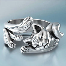 Laden Sie das Bild in den Galerie-Viewer, Sleepy Kitty Platinum Plated Silver Ring-Furbaby Friends Gifts