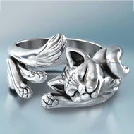 Sleepy Kitty Platinum Plated Silver Ring-Furbaby Friends Gifts