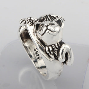Sleepy Kitty Platinum Plated Silver Ring-Furbaby Friends Gifts