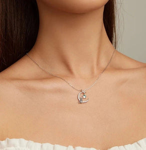 Sterling Silver Cat & Moon Pendant Necklace-Furbaby Friends Gifts