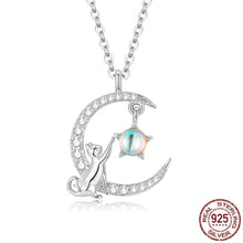 Charger l&#39;image dans la galerie, Sterling Silver Cat &amp; Moon Pendant Necklace-Furbaby Friends Gifts