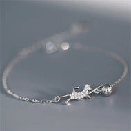 Sterling Silver Crystal Cat & Ball Charm Bracelet-Furbaby Friends Gifts
