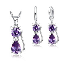 Load image into Gallery viewer, Sterling Silver Crystal Cat Pendant &amp; Earring Set-Furbaby Friends Gifts