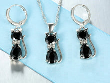 Cargar imagen en el visor de la galería, Sterling Silver Crystal Cat Pendant &amp; Earring Set-Furbaby Friends Gifts