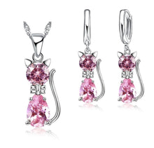 Charger l&#39;image dans la galerie, Sterling Silver Crystal Cat Pendant &amp; Earring Set-Furbaby Friends Gifts