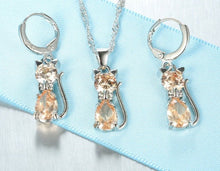 Cargar imagen en el visor de la galería, Sterling Silver Crystal Cat Pendant &amp; Earring Set-Furbaby Friends Gifts