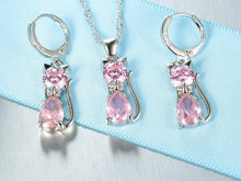Carica l&#39;immagine nel visualizzatore di Gallery, Sterling Silver Crystal Cat Pendant &amp; Earring Set-Furbaby Friends Gifts