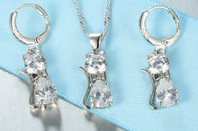 Laden Sie das Bild in den Galerie-Viewer, Sterling Silver Crystal Cat Pendant &amp; Earring Set-Furbaby Friends Gifts