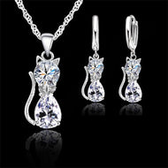 Sterling Silver Crystal Cat Pendant & Earring Set-Furbaby Friends Gifts