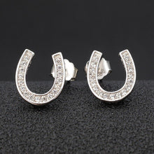 Load image into Gallery viewer, Sterling Silver Crystal Horseshoe Earrings-Furbaby Friends Gifts