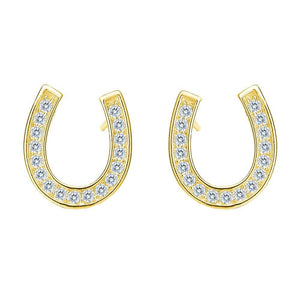 Sterling Silver Crystal Horseshoe Earrings-Furbaby Friends Gifts