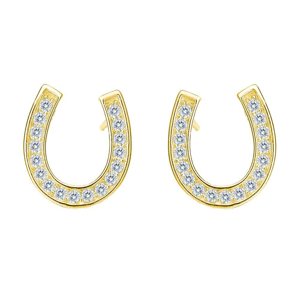 Sterling Silver Crystal Horseshoe Earrings-Furbaby Friends Gifts