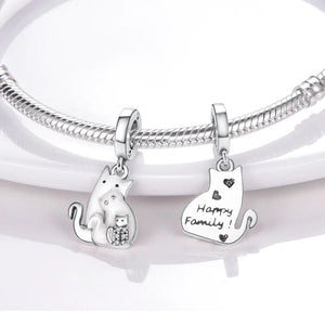 Sterling Silver Cute 'Happy Family' Cat Bracelet Charm-Furbaby Friends Gifts