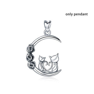 Sterling Silver 'Moon & Back' Cat Pendant Necklace-Furbaby Friends Gifts