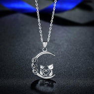 Sterling Silver 'Moon & Back' Cat Pendant Necklace-Furbaby Friends Gifts