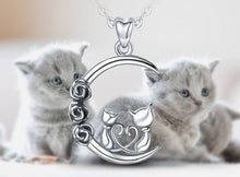 Cargar imagen en el visor de la galería, Sterling Silver &#39;Moon &amp; Back&#39; Cat Pendant Necklace-Furbaby Friends Gifts