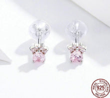 Laden Sie das Bild in den Galerie-Viewer, Sterling Silver &amp; Pink Cubic Zirconia Paw Stud Earrings-Furbaby Friends Gifts