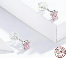 Charger l&#39;image dans la galerie, Sterling Silver &amp; Pink Cubic Zirconia Paw Stud Earrings-Furbaby Friends Gifts