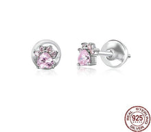 Load image into Gallery viewer, Sterling Silver &amp; Pink Cubic Zirconia Paw Stud Earrings-Furbaby Friends Gifts