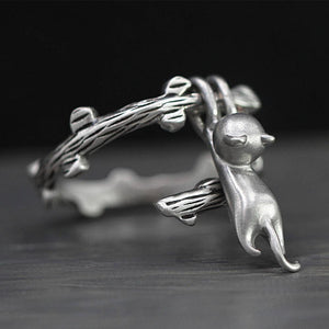 Sterling Silver 'Playing Cat' Ring-Furbaby Friends Gifts
