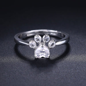 Sterling Silver & Quartz Crystal Paw Ring-Furbaby Friends Gifts