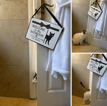 Carregar imagem no visualizador da galeria, Welcome to the Bathroom Metal Pet Signs-Furbaby Friends Gifts